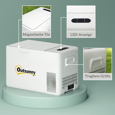Термобокс Outsunny 22L: Електричний міні-холодильник для авто, кемпінгу, з LED, 12/220V, кремовий