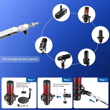 Мікрофонний стійкий кронштейн з металевим плечем 15 см, білий – для подкастів, стрімінгу, геймінгу. З кабелеуправлінням
