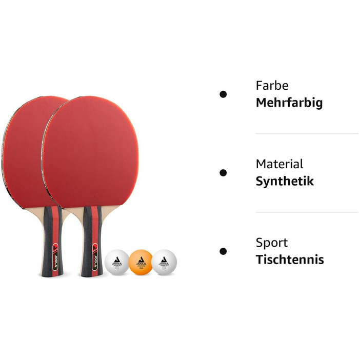 Набір для настільного тенісу JOOLA Rosskopf 2 ракетки для настільного тенісу 3 м'ячі для настільного тенісу 40мм, червоний/чорний, 5 предметів (одинарний)