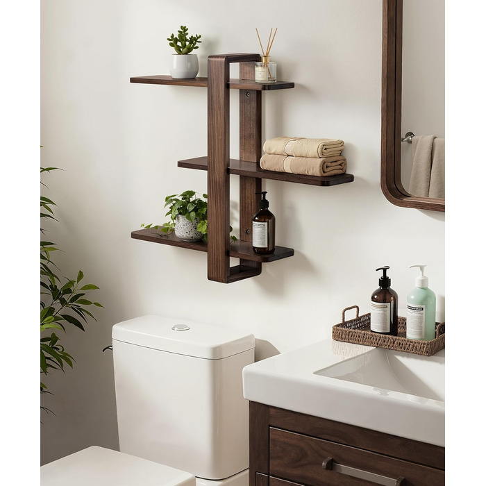 Полиця настінна SUMGAR з дерева, плаваючі полиці, 3-ярусна, декоративна, для вітальні, спальні, колір горіх, 50x58 см