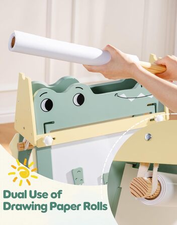 Мольберт для малювання ROBOTIME Alligator – 3-в-1, регульована висота, дерев'яний мольберт з магнітною дошкою, крейдяною дошкою та держателем для рулонів паперу, дитяча арт-станція для хлопчиків та дівчаток