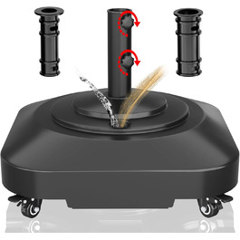 Підставка для парасольки на терасу, міцна, на колесах, до 45,4 кг, заповнювана, мобільна, квадратна, вітростійка, для деку, басейну, газону, чорна