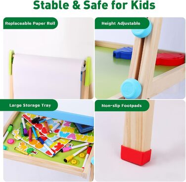 Дерев'яна іграшкова дошка Kinder: двостороння мольберт-дошка з аксесуарами для малювання, для дітей 3-12 років