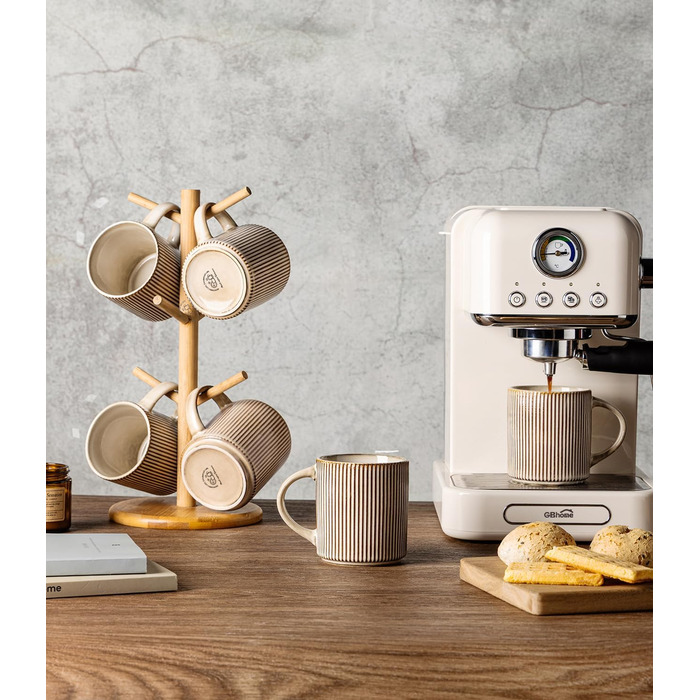 Набір посуду GBhome з каменю, 12 предметів, для 4 осіб, ручна робота, з реактивною глазур'ю, безпечний для мікрохвильової печі та посудомийної машини (Cappuccino, 6 чашок)