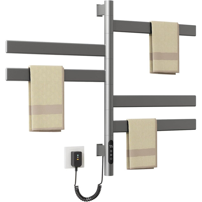 Електричний сушильник для рушників ZOYI 180° поворотний, 140W, сірий (настінний)