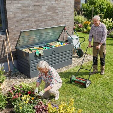 Водонепроникна садова скриня Grindi Morus 600л для подушок, інструментів, вуличний ящик для зберігання на балкон, терасу, в гараж (Сірий)