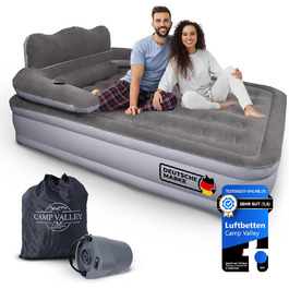 Надувне ліжко для гостей 200x150х40 см з підголовником, самонадувне, з вбудованим насосом, для кемпінгу