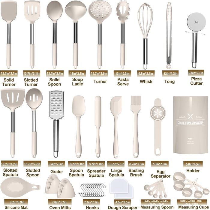 Набір кухонних аксесуарів Umite Chef: 43 предмети з нержавіючої сталі, антипригарне покриття, стійке до нагріву, бежевий