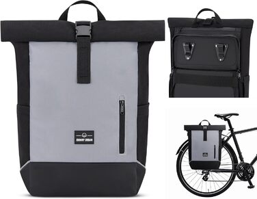 Кофри Johnny Urban для багажу жіночі та чоловічі бежеві - Robin Medium Bike - Велосипедна сумка 2 в 1 Рюкзак і сумка для багажу Задня частина - водовідштовхувальна (чорна світловідбиваюча, поліестер)