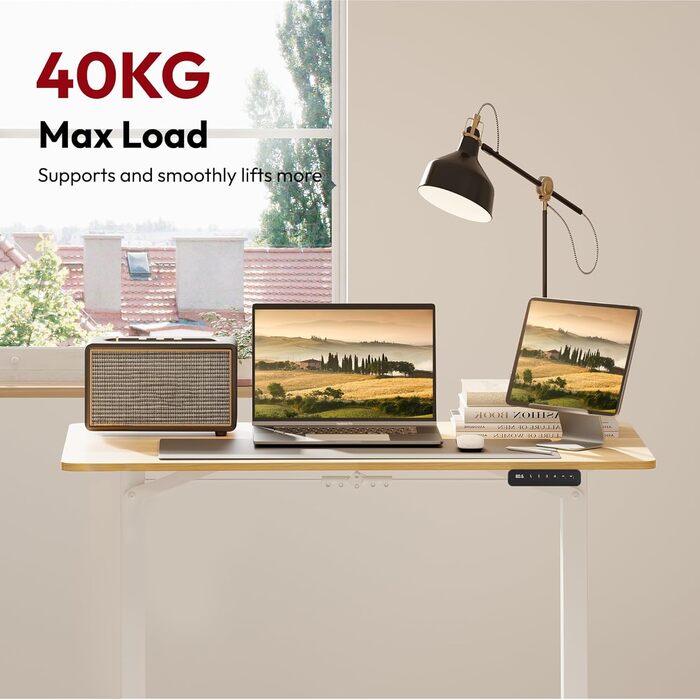 Регульований стіл Sanodesk 110x60 см з суцільною стільницею – компактний стоячий стіл для маленьких приміщень, ергономічний та стильний, білий (100 x 60 см, горіх)