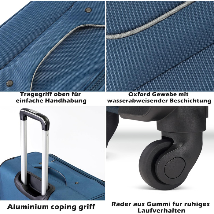 Валіза COOLIFE з 4 колесами, ручна валіза з TSA-замком, тканинна валіза, комплект 2 шт (середня, блакитний+сріблястий)
