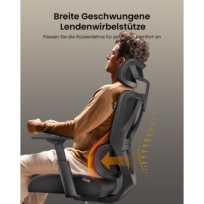 Крісло офісне ProtoArc EC100 чорне з підлокітниками та регульованою спинкою, Mesh, для дому та офісу