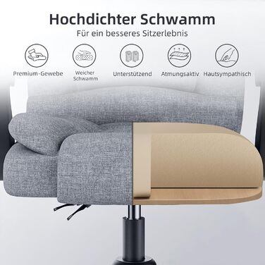 Офісний крісло Rattantree з підніжкою, ергономічний, для комп'ютера, з підлокітниками, регульоване по висоті, для керівника, тканинне (сірий, без підніжки)