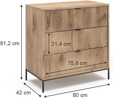 Комод Vicco Eliza, Дуб Вікінг, 80x81.2 см, 3 шухляди, 80x42 см, 3 висувних ящика