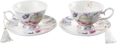 Набір чашок та блюдець London Boutique, Шabby Chic, вінтажний дизайн, порцеляна з квітковим візерунком, 2 набори в подарунковій коробці, кераміка (Lalic Summer Garden)