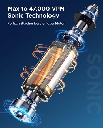 Електрична зубна щітка звукового типу для дорослих та дітей, 5 режимів чищення, 3 інтенсивності, таймер, 8 насадок, чорна, 1 шт.