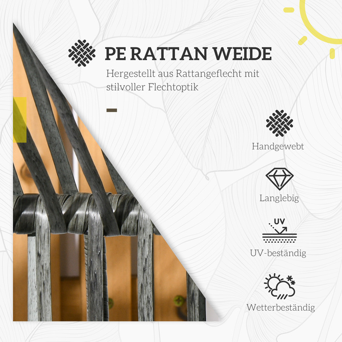 Крісло з ротангу для саду, вуличне крісло, плетений ротанг PE, розміри 89 см x 75 см x 143 см, сірий+чорний