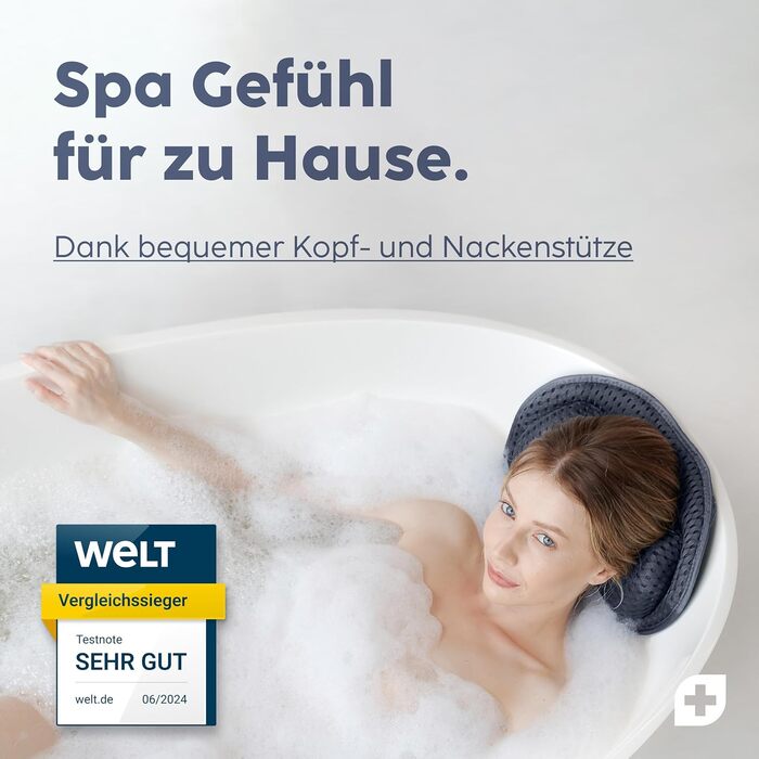 Подушка для ванни Vesta+ Нічна блакить L з присосками, переможець тестів, подушка для шиї та голови у ванну