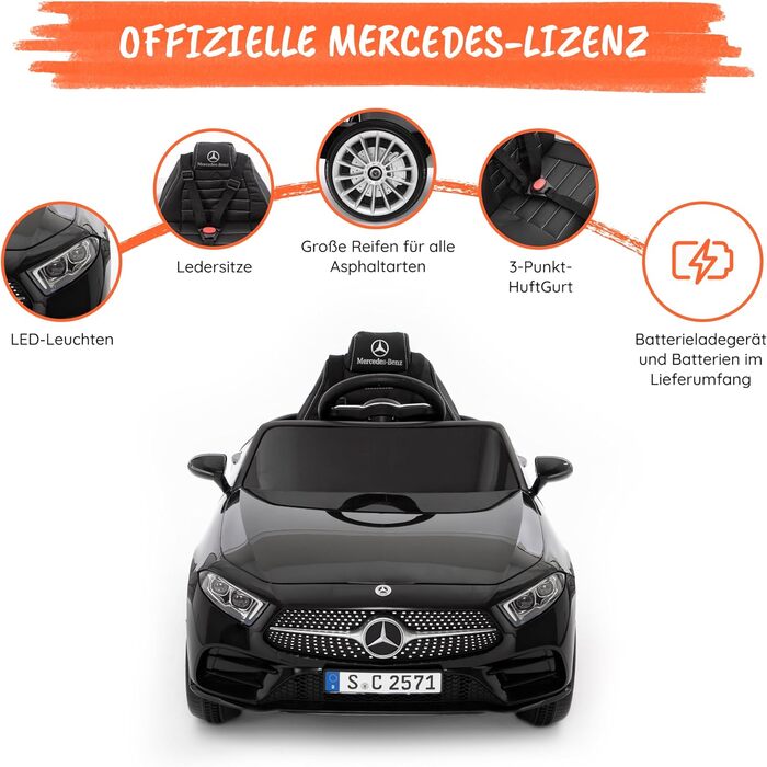 Дитячий електромобіль Mercedes CLS 350 AMG Babycar, 12V, ліцензія, шкіряне сидіння, MP3, пульт, чорний