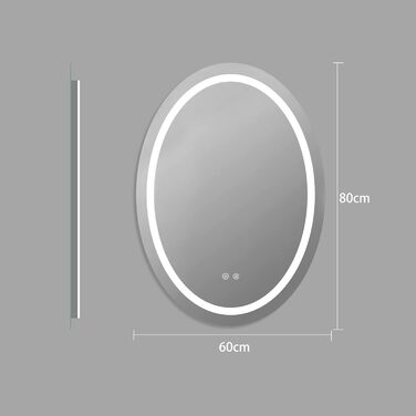 LED дзеркало для ванної кімнати 60x80 см, овальне з підсвічуванням, 3 кольори, регулювання яскравості, антизапарник