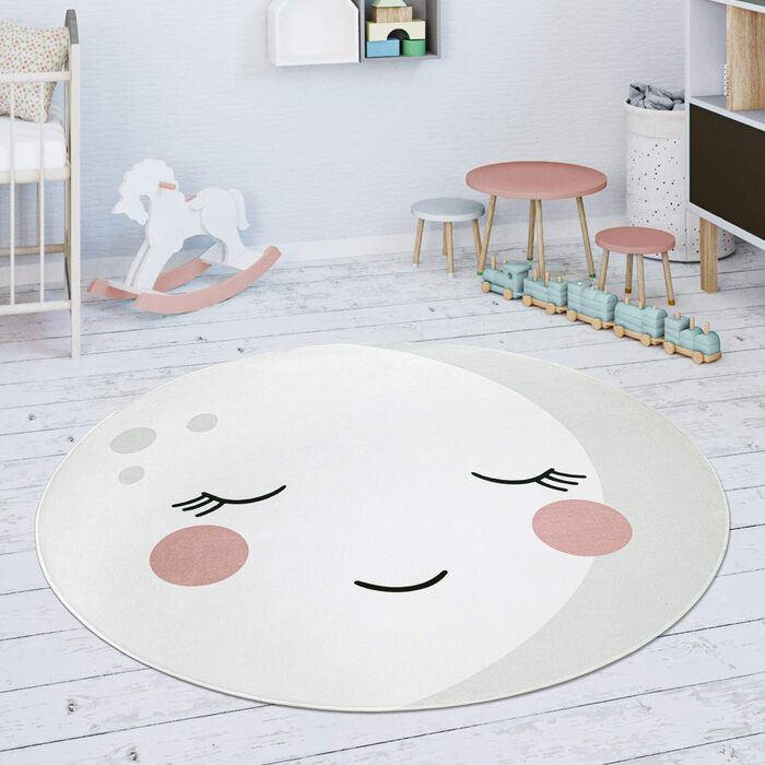 Дитячий килимок Килимок круглий Дитячий килимок для дитячої кімнати Місячний мотив кремовий білий, Розмір (150 см Круглий)