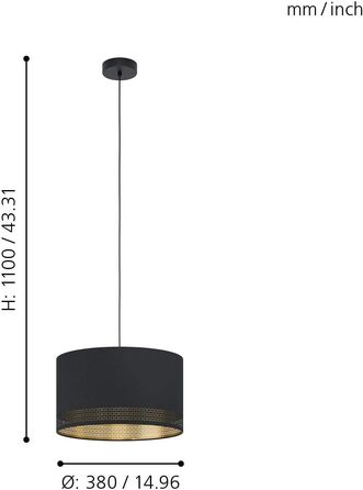 Підвісний світильник Esteperra, підвісний світильник на 4 полум'я вінтажний, ретро, підвісний світильник зі сталі та текстилю чорного кольору, золото, лампа для обіднього столу, світильник для вітальні з цоколем E27, L 94 см (підвісний світильник 1 полум'