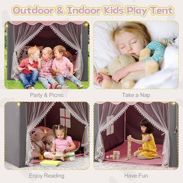 Дитяче намет-ігровий будиночок HOMASIS з килимком, зірками та вікнами, двома шторами, для дівчаток та хлопчиків, рожевий