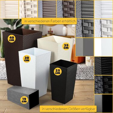 Набір з 3 горщиків для квітів KADAX, Мокко Ратан, 36/46,5/57,5 см, вологостійкий пластик