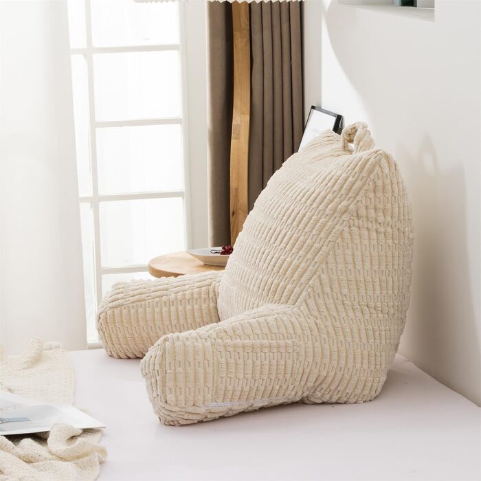 Крісло-мішок Holawakaka для читання та відпочинку з підлокотниками та спинкою, велике, кремове