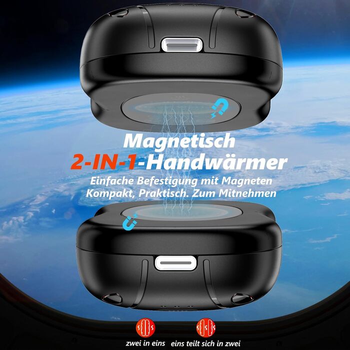 Електричні нагрівачі для рук FANDLISS з магнітом, 10000mAh, 2 шт. - нагрів з обох сторін, USB, 3 режими, для активного відпочинку, подарунок