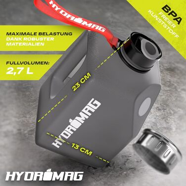 Пляшка для води HYDROMAG 2.7 л з ремінцем для перенесення Пляшка для води 2 л з магнітним тримачем для мобільного телефону, ідеально підходить для тренажерного залу - Пляшка для води 2 л з тримачем для мобільного телефону (сірий)