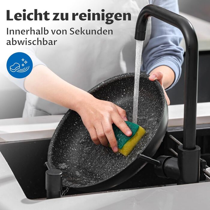 Набір антипригарних сковорідок BEZIA з знімними ручками, для всіх типів плит, з антипригарним покриттям, можна мити в посудомийній машині та використовувати в духовці, без PFAS, чорний