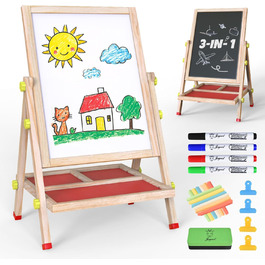 Дитячий стіл Joyooss: магнітно-крейдова дошка, регульована висота, для дітей 2-4 та 4-8 років, натуральний колір