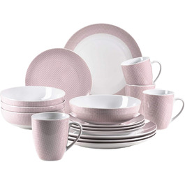 Набір посуду MSER 931566 Kitchen Time II на 4 персони 16 предметів Комбінований обідній сервіз з дрібним візерунком порцеляновий (рожевий)