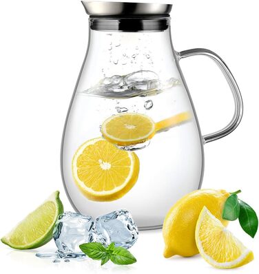 Скляна джезва для води з боросилікатного скла, 2 л, з нержавіючою кришкою