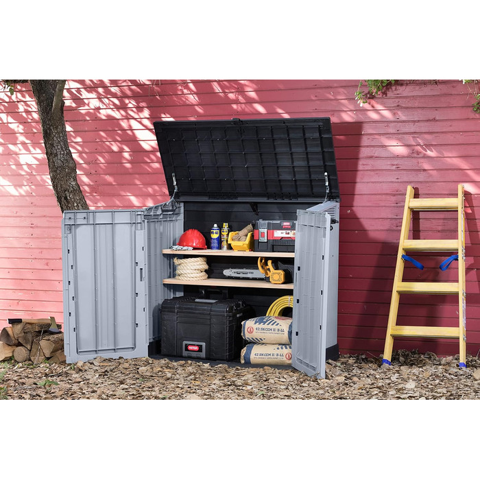 Keter Store It Out Nova пластиковий садовий сарай, 132x71,5x113,5 см, 880 л, для 2 сміттєвих баків по 120 л, вуличний, захист від негоди, замикається, світло-сірий