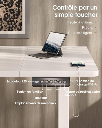 Регульований стіл Devoko 160x80 см з ящиками, USB-порт, органайзер для кабелів, стоячий стіл з пам'яттю, білий
