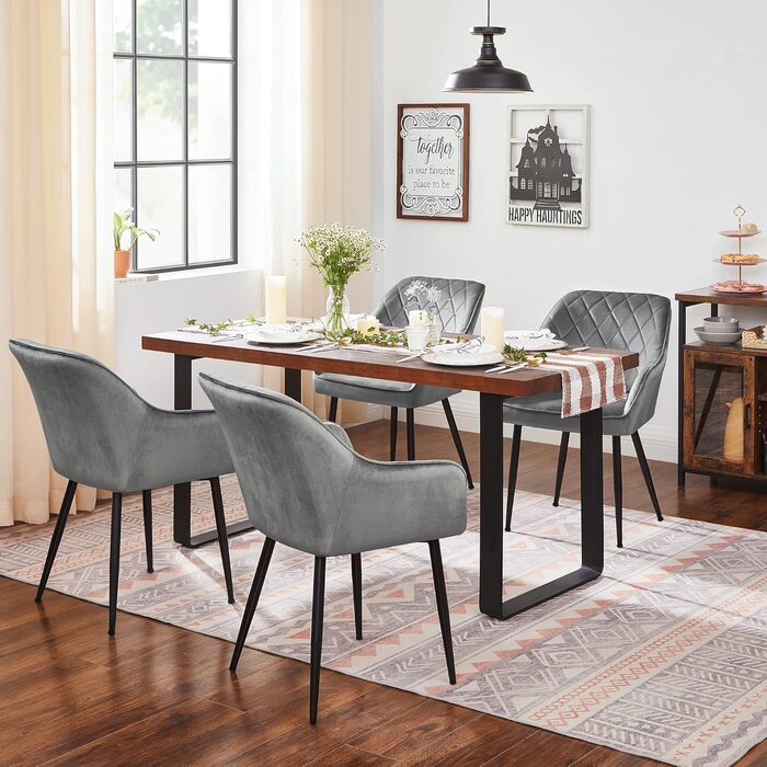 Крісла SONGMICS для їдальні, вітальні, кухні, спальні - 2 шт, з м'яким оксамитовим покриттям, металеві ніжки, до 110 кг, сірий світлий відтінок (LDC088G0)