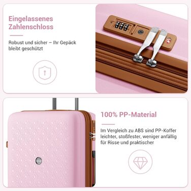 Валіза ручної поклажі KONO з тримачем для напоїв, рожево-коричнева, поліпропілен, розширювана, з TSA замком