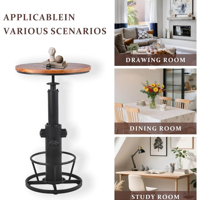 Столик барний вінтажний в індустріальному стилі для бару або бістро, дизайн як пожежний гідрант, на 2-3 особи, регульована висота 98-112,8 см (Чорний)