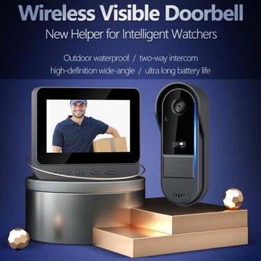 Відеодзвінок Winnes з камерою 1080P, Bluetooth, IP65, 4.3