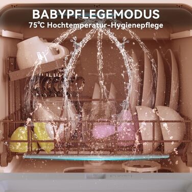 Компактна посудомийна машина Hermitlux Mini на 5 комплектів посуду (5л бак), 6 програм миття, 360° розпилювачі, функція сушіння, енергоклас D, без встановлення, скляні/суцільні дверцята