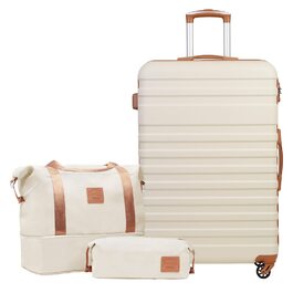 Набір валіз COOLIFE 3шт: велика валіза, сумка для подорожей, культиватор. ABS, TSA-замок, 4 колеса. Білий/коричневий.