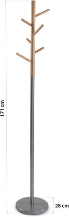 Верса Мальме Мінімалістична вішалка для одягу в передпокій, з 9 гачками для одягу або сумок, розміри (ВxШxГ) 171 x 28 x 28 см, метал та дерево, колір: сірий