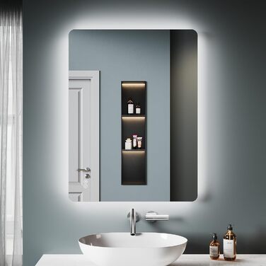 Дзеркало для ванної кімнати SONNI з підсвічуванням 80x60 см, антизапар, LED, сенсорний вимикач, колір світла: холодний/нейтральний/теплий