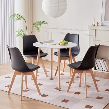 DEYARNA HOME Комплект обіднього столу та стільців, обідній стіл та 4 стільці, стільці з оксамиту, стільниця з МДФ, чорні ніжки столу, сучасний кухонний стіл (Білий/Рожевий, 80 * 80 * 75 см)