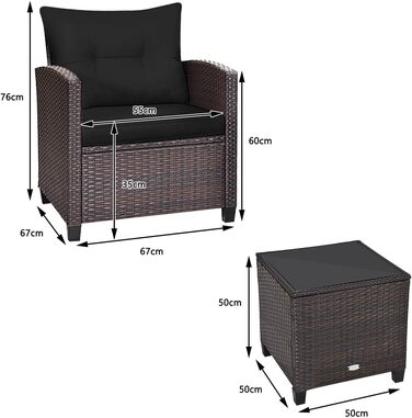 Набір садових меблів LIFEZEAL 3 предмети: 2 крісла та стіл з ротангу PE, чорний. Садовий комплект для тераси, балкона, саду з подушками