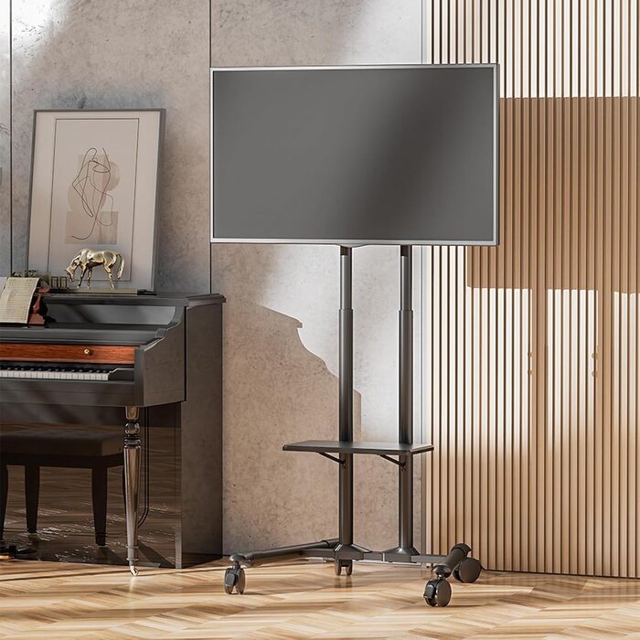 Підставка для телевізора ETHU з колесами, мобільна, для телевізорів 32-85 дюймів (LCD/LED/Plasma), до 60 кг, регульована по висоті, з підставкою для ноутбука, VESA 600x400 мм, горіх