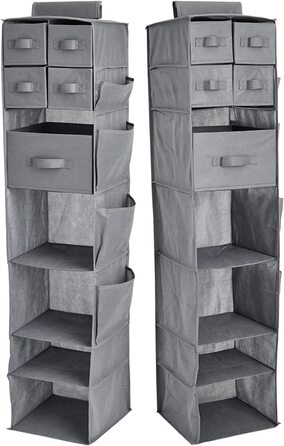 Підвісна шафа-органайзер Juvale з 7 полицями, з 5 ящиками, 4 полицями і 4 бічними кишенями, складаний нетканий шафа для зберігання в спальні і передпокої (30 х 30 х 129,5 см, ) (Колір Сірий)