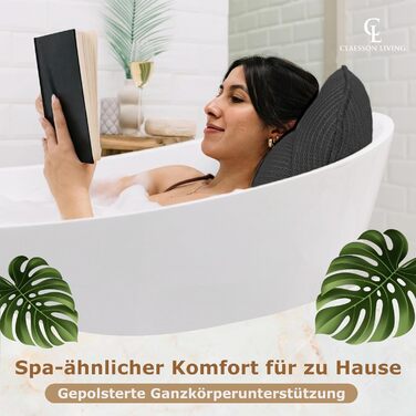 Подушка для ванни повномірна (152x56 см) з підголівником (11 см) чорного кольору – підтримка шиї, спини та ніг. Зі сумкою для прання та подорожей, гачком для сушіння.